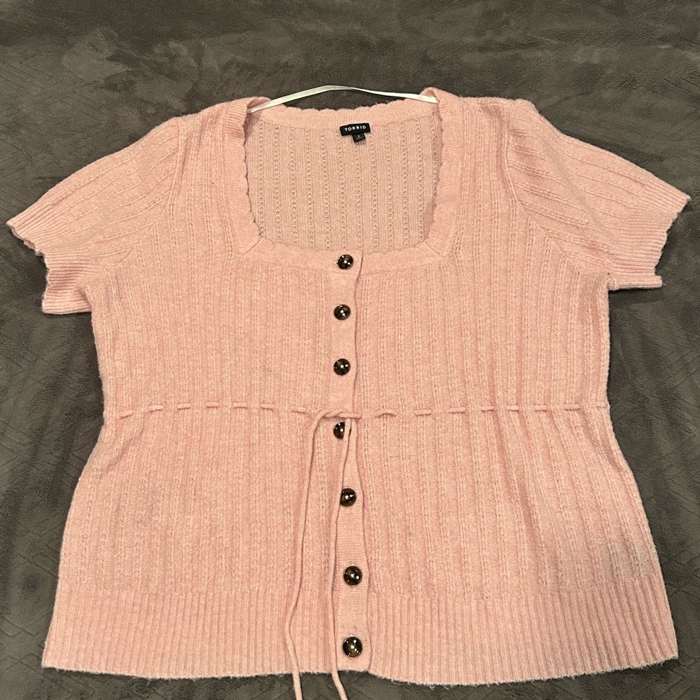 Torrid Light Pink Button-Down Knit Top